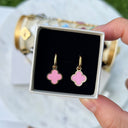 Pink Lucky Leaf Earrings 14K Gold Plated