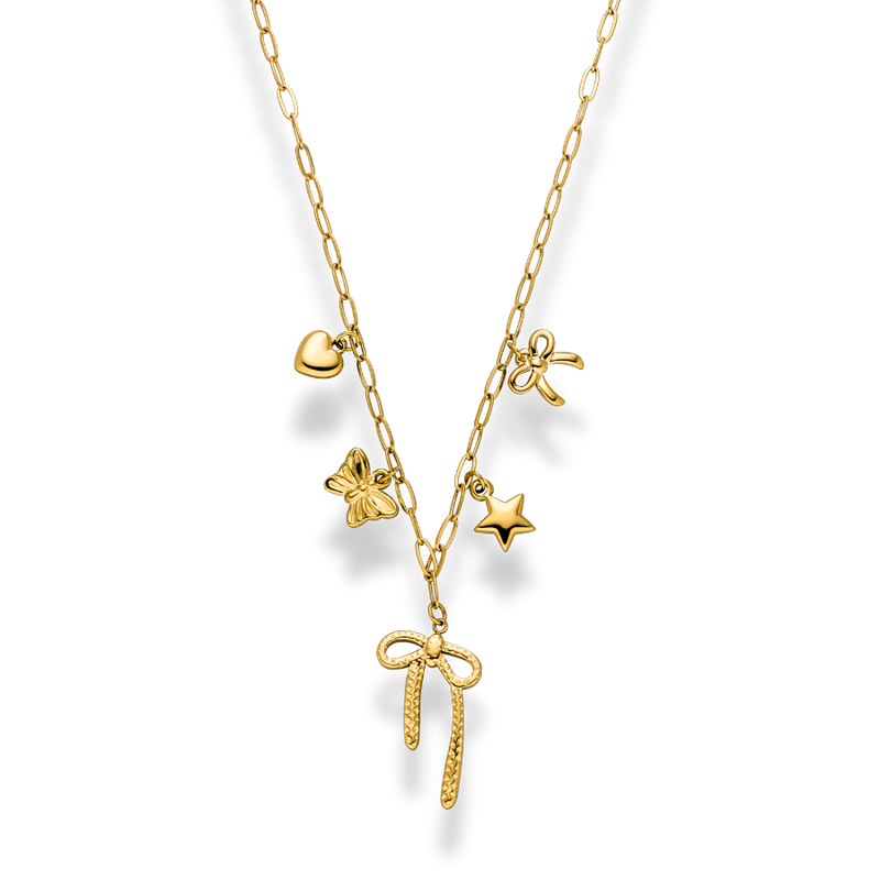 Ribbon Charm Necklace 14K Gold Plated