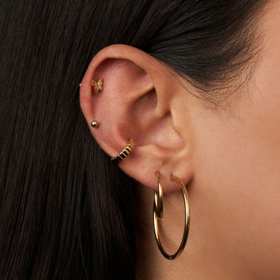 Stainless Steel Hoop Earrings 14K Gold Plated - 19mm