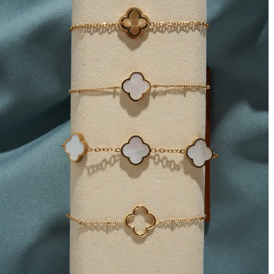 Mother of Pearl Lucky Leaf Bracelet 14K Gold Plated 