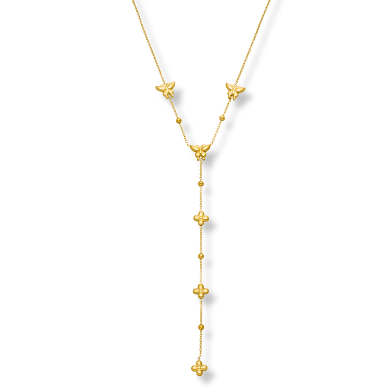 Spring Butterfly & Flower Y-Kette 14K Vergoldet