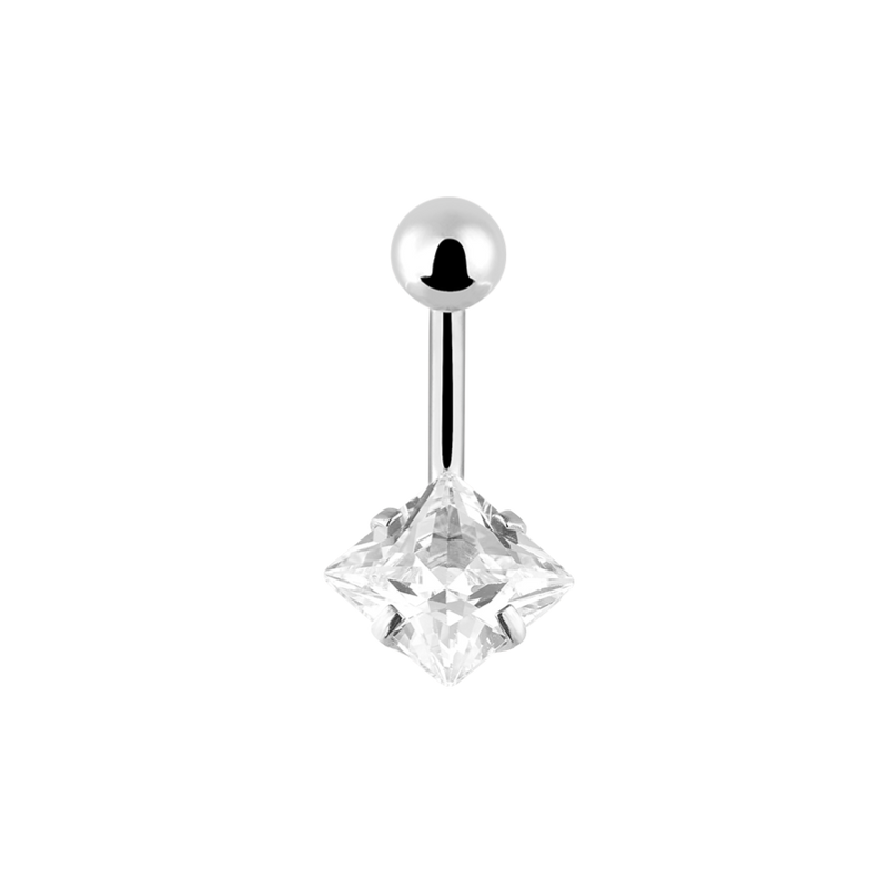 Square Shiny Belly Button Ring Silver