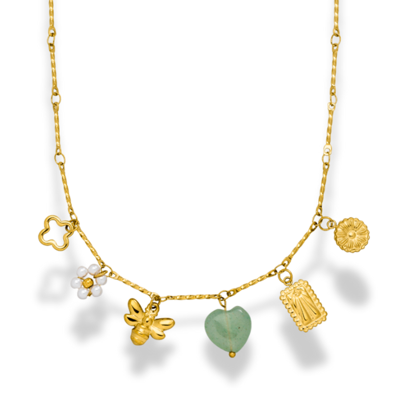 Summer Soul Green Charm Necklace 14K Gold Plated