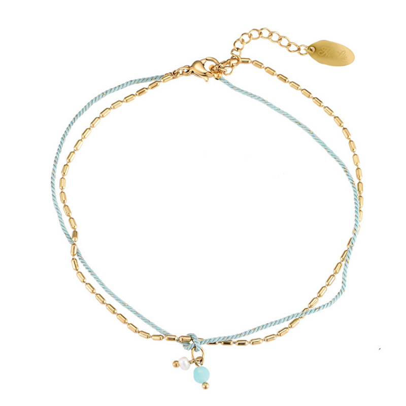 Bracelet de cheville Sweet Life Turquoise plaqué or 14 carats