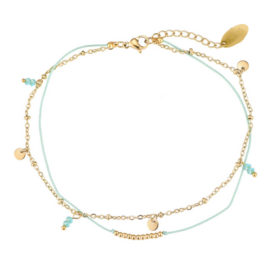 Sweet Life Bracelet de cheville en perles turquoise plaqué or 14 carats