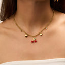 Sweet Cherry Charm Necklace 14K Gold Plated