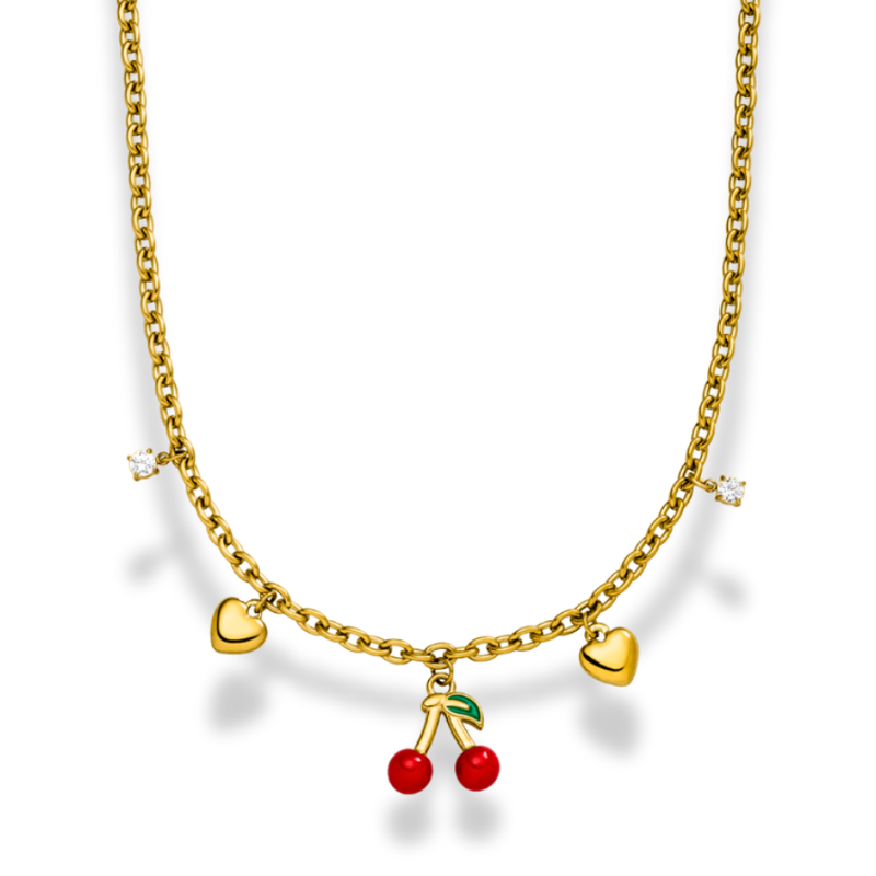 Sweet Cherry Charm Necklace 14K Gold Plated