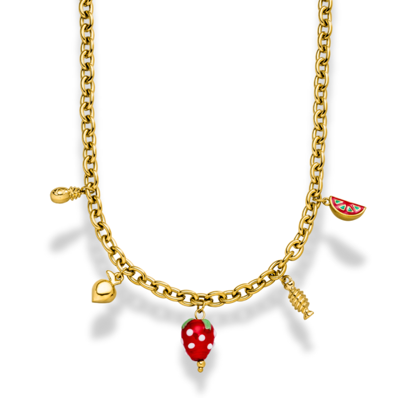 Sweet Paradise Strawberry Charm Necklace 14K Gold Plated