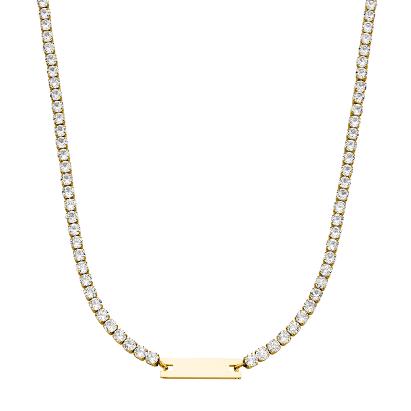 Tennis Engraving Necklace 14K Gold Plated