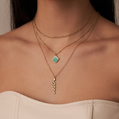 Turquoise Lucky Leaf Necklace 14K Gold Plated