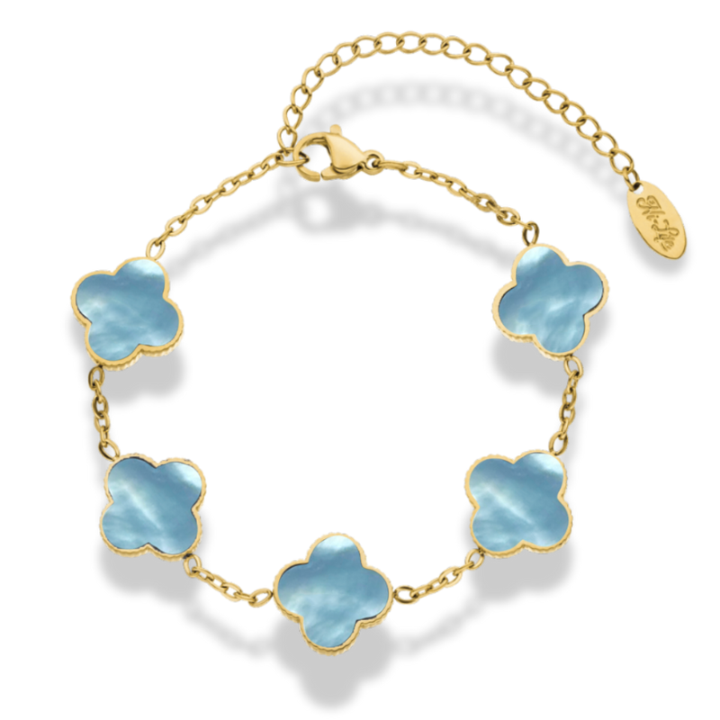 Vintage Blue Lucky Leaf Abbaddon Armband 14K Vergoldet