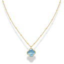 Vintage Blue Lucky Leaf Necklace 14K Gold Plated