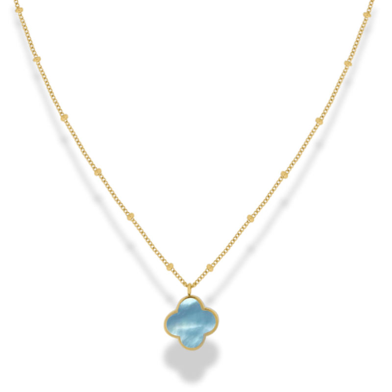 Vintage Blue Lucky Leaf Necklace 14K Gold Plated