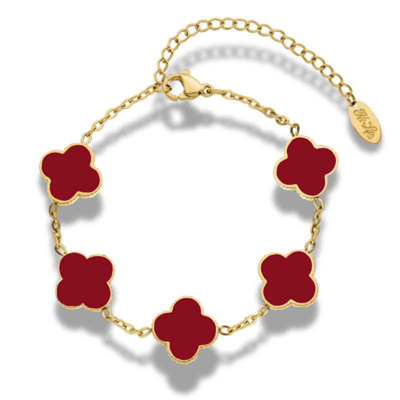 Vintage Red Lucky Leaf Abbaddon Armband 14K Vergoldet