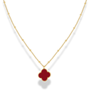 Vintage Red Lucky Leaf Necklace 14K Gold Plated