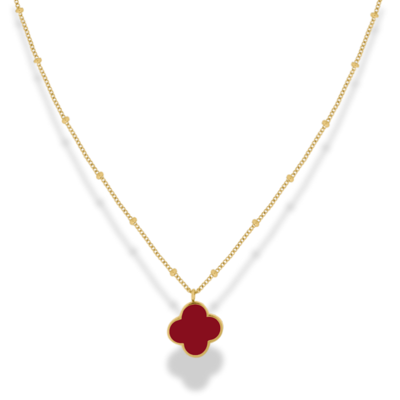 Vintage Red Lucky Leaf Necklace 14K Gold Plated