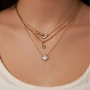 Pave Mother of Pearl Lucky Leaf Necklace 14K Gold Plated