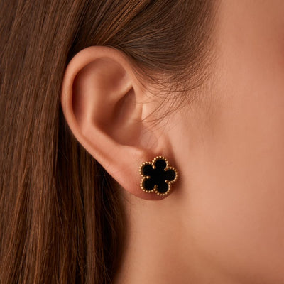 Noir Lucky Flower Stud Earrings